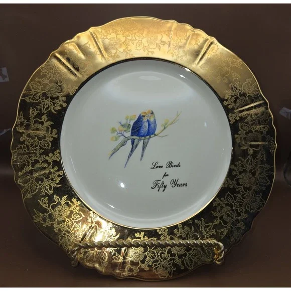 50th Anniversary Plate 22k Gold Wide Ribbon‎ Scalloped Edge 