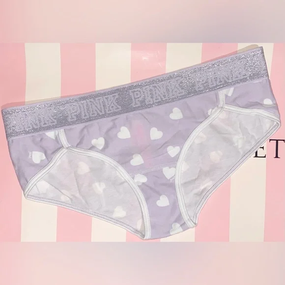 Victoria's Secret Pink panties PINK sparkle hipster panty PINK heart graphic