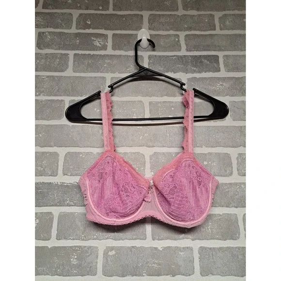 Felina Womens Floral Lace Pink Sexy Lace Adjustable‎ Strap Bra Size 34C