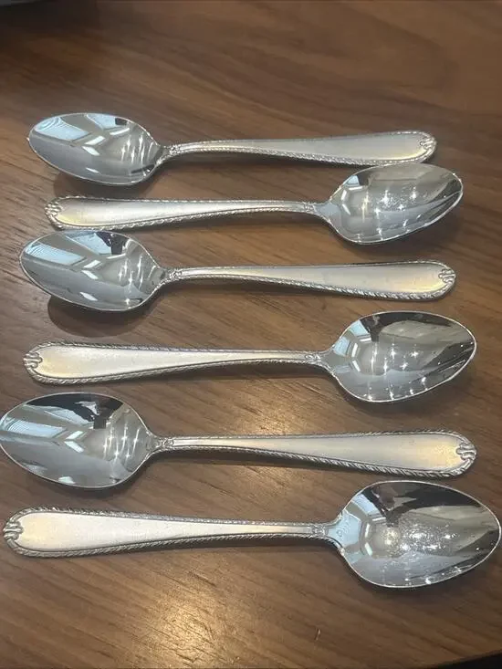 6- Hampton Silversmith RACHELLE Frost Oval Soup Spoons 18/10 Stainless Vintage