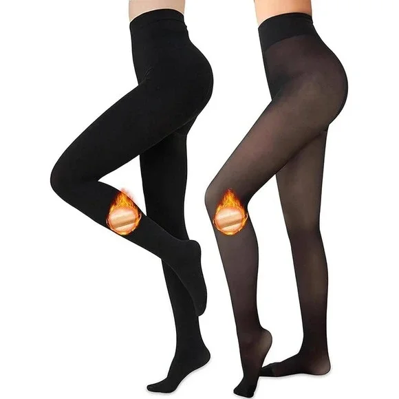 MSRP $30 Ibeauti 2‎ Pack Women's L-XL Fleece Lined Tights Sheer Warm Fake Tra