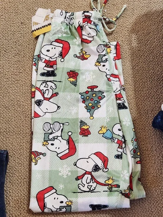 Peanuts Women's Pajama Bottoms - Green, Red, White Size Large
