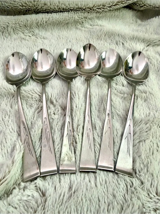 Vintage 1960’s Gorham Stainless Steel “swallow” pattern Flatware Spoons - Set 6