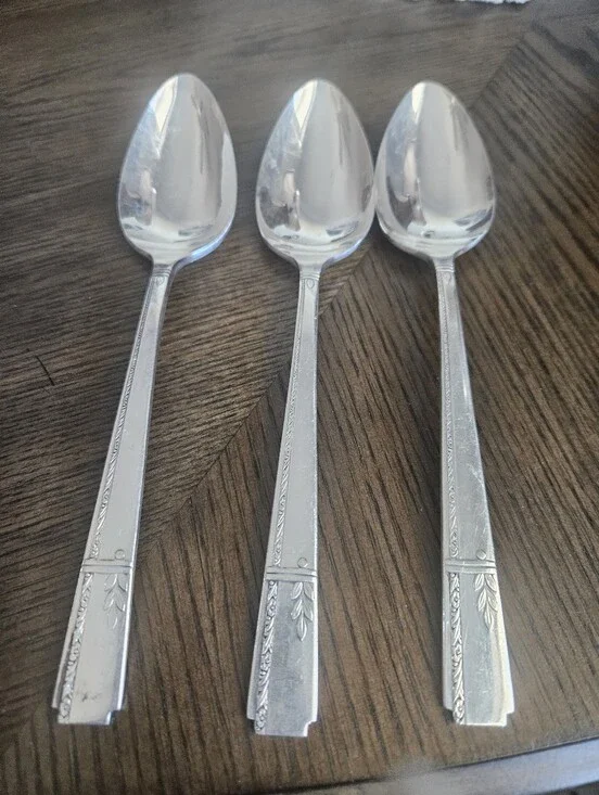 Vintage  Heirloom Plate Silver Plated Serving Spoon Set Of 3 Vintage