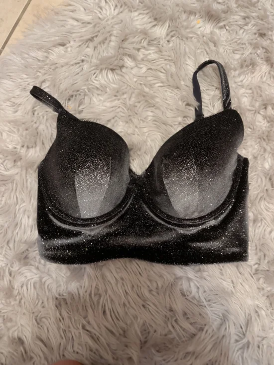 Victoria's Secret Black Sparkle Longline Push-Up Bralette