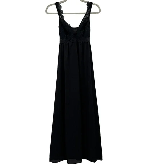 VTG Scaasi Womens Lace Nylon Slip Dress Black Size‎ 36B Victorian Goth Romantic