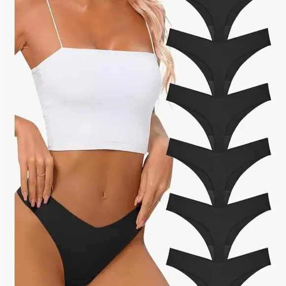 NWT Seamless Thongs for Women No Show Thong V-waisted Stretch 6 pk black