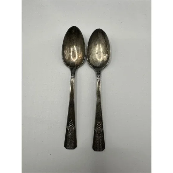 Vintage Vernon Silver Plate Spoons Set of 2 Romford Art Deco Flatware demitasse