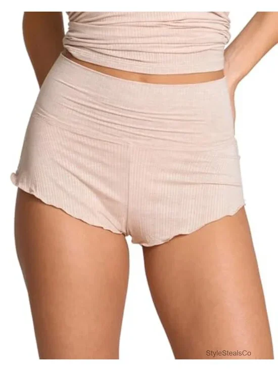 Modal Ribbed Foldover Sleep Shorts Ruched Cheeky Lounge Bottom