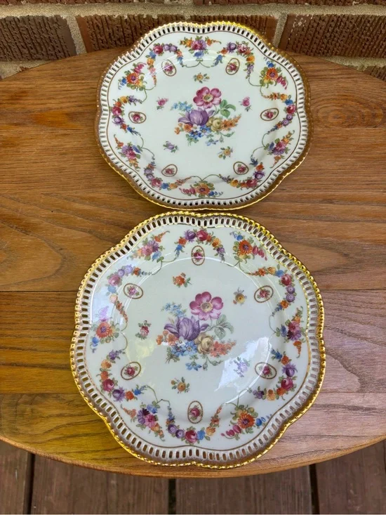 Schumann Bavaria Dresdener Porcelain Reticulated Floral Iris Dessert Plates 2