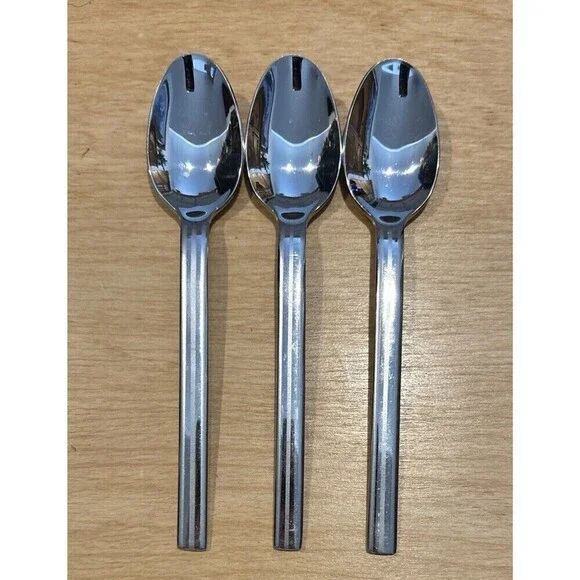 Oneida ILLUMINA   Glossy & Frosted Stripe Stainless Flatware Set Of 3 Spoons 7”