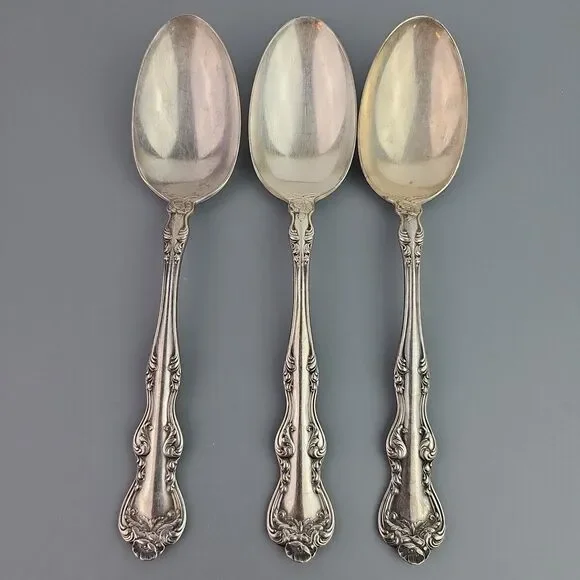 3 Vintage Rockford S.P. Co.12 star Silver Plated Serving Spoons 8 inch Floral