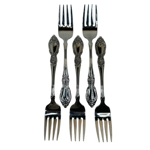 Oneida Plantation Stainless‎ Salad Luncheon Forks Set 5 Vtg Rose Floral 6 7/8