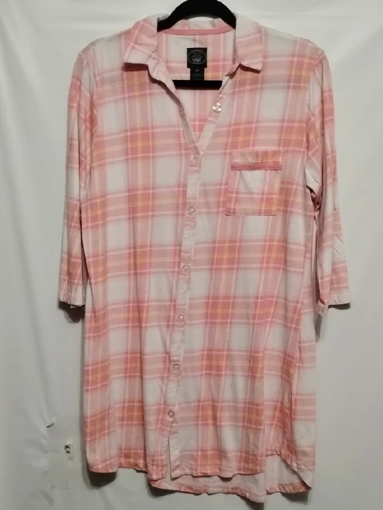 Laure Ashley Pink Plaid‎ Button-Up Shirt Sleeper Dress