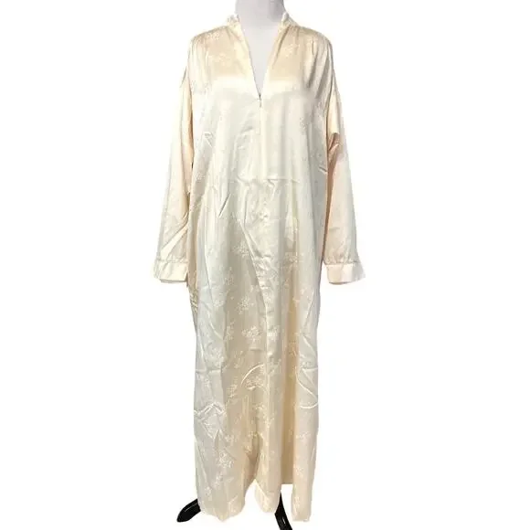 Vintage Oscar De La Renta Neiman Marcus Night Gown S Yellow Floral Satin Lace