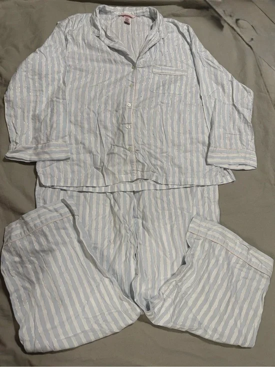 Victoria's Secret Pale Blue & White Striped Pajama Set