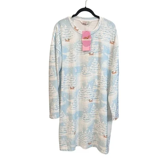 Peter Alexander Long Sleeve Night shirt Winter Wonderland Dog Print Size Medium‎