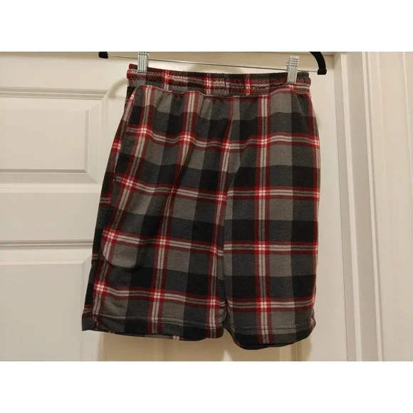 Cuddl Duds Womens Plaid Pajama Shorts Grey Black Red Elastic Waist Size S