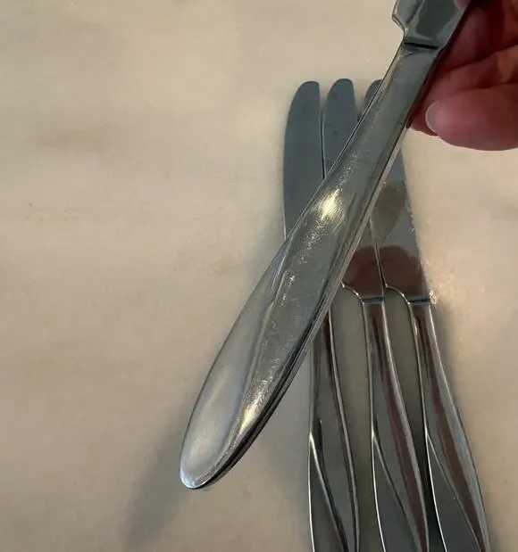 Oneida SIMMER Stainless Glossy Frosted Swirl Dinner Knife Set of 4, 9.5 Inches