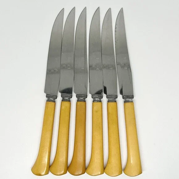 6 Pcs Set Vtg 50’s Royal Brand Cutlery  Co. Perma Brite Bakelite Steak Knife Set