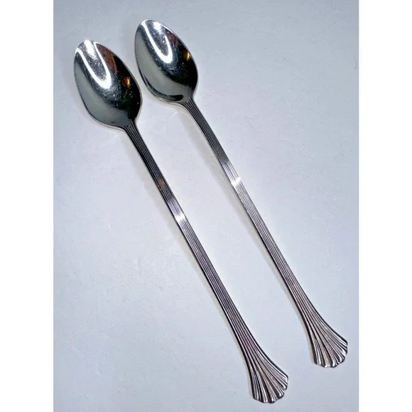 Oneida Iced Tea Spoon Ribbed Flare Stainless Flatware Set 2 Pc Replacement‎