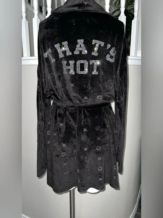 Paris Hilton Black Velvet 'THAT'S HOT' Rhinestone Hooded Robe