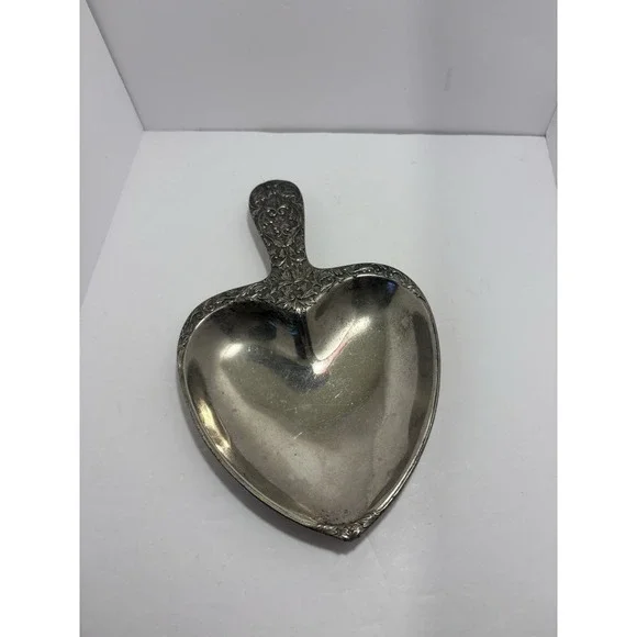 Vintage‎ Victorian Style Silver Plated Floral Heart Candy Trinket Dish Pan Japan