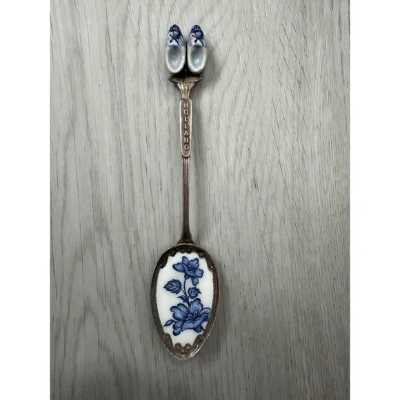 Holland Delft Blue‎ Miniature Clog Figural Spoon Porcelain Bowl Vintage