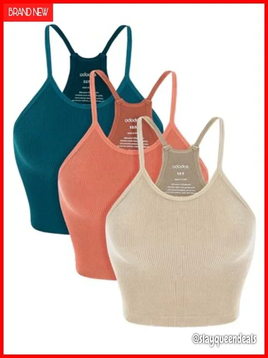 Seamless Rib-Knit Crop Camisole 3-Pack Tank Tops, Stretchy 4-Way