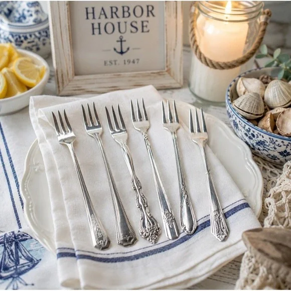 Harbor House Collection Vintage Silver Plate Seafood Forks Set of 6 Mismatched