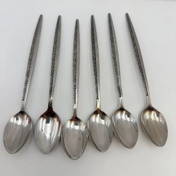 Coventry Bouquet Iced Tea Spoons Set of 6 Stainless Japan Floral Vintage MCM