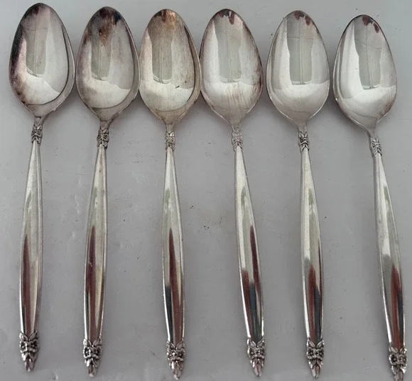 6- 1847 Rogers Vintage 1965 Garland Pattern Silverplate T- Spoons 6 1/8