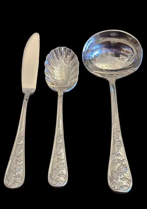 Reed & Barton QUEEN’S GARDEN 3 Pc Sugar Spoon Butter Spreader Small Ladle (Y)