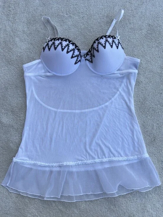 Madison Women’s Intimates XL White And Black Lace Top Slip Gown Padded Cups