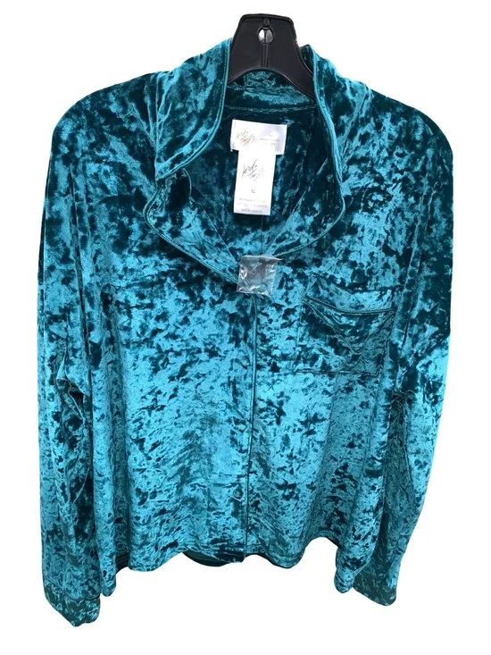 Lord & Taylor Ladies Teal Green Crushed Velvet Pajama Top Size XL
