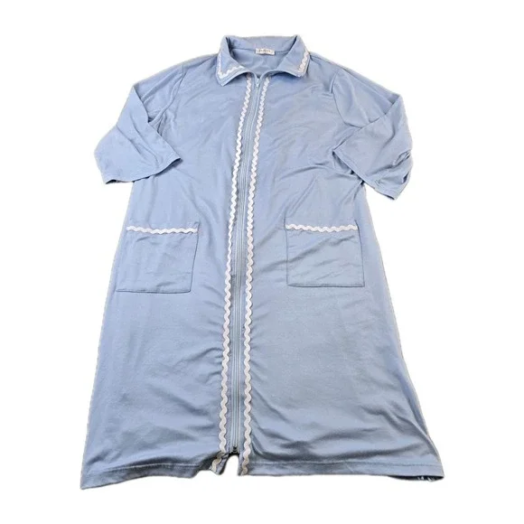 EKOUAER Women's Full Zip Housecoat Robe Lightweight‎ Soft 3/4 Sleeve Pockets L