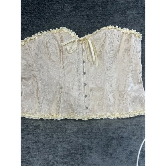 Ivory Brocade Corset Bustier 5XL Lace Up Ruffle Bridal Lingerie‎ Coquette Top