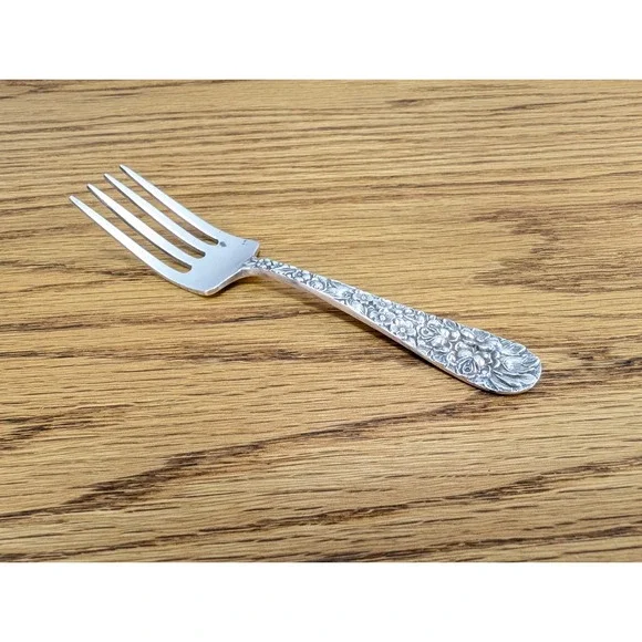 Stieff Rose Sterling Silver Child Baby Fork Vintage Floral Pattern 4.25 Inch