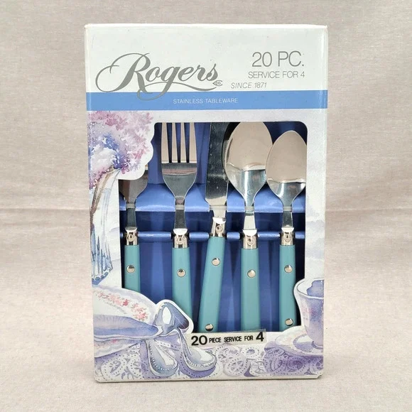 Rogers 20 PC. Stainless Tableware Watercolor by Jacqui Morgan, Service for 4 NIB