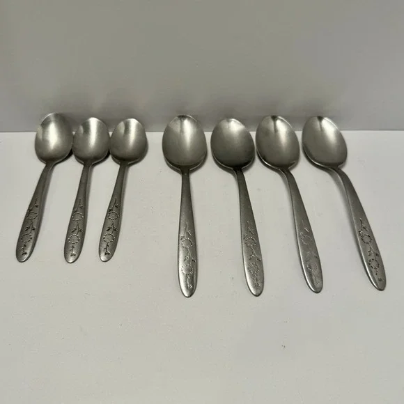 7 Flatware Sears Roebuck Wood Dale Stainless Sunflower 4 Tablespoons 3 Teaspoons