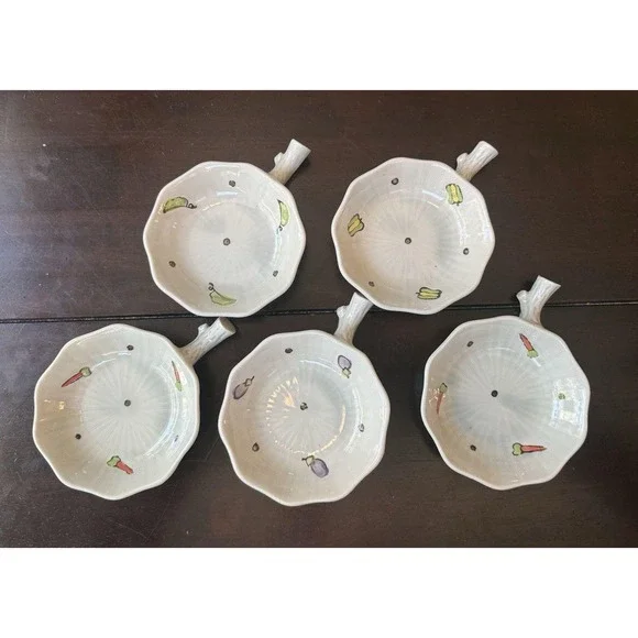 Japanese Sushi Chopstick Rests Wasabi Bowls Set of 5 Hand Painted Vegetables, 4