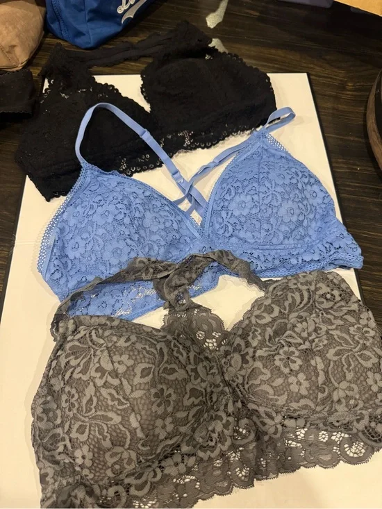 Xhilaration Lace Bralette Trio in Blue, Gray and Black