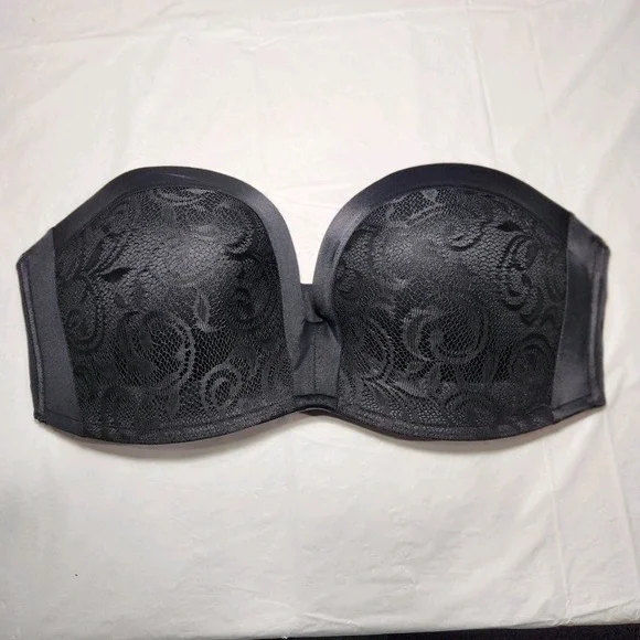 Delimira‎ Bra Womens 40D Black Strapless Push Up Lace Underwire Plus Size