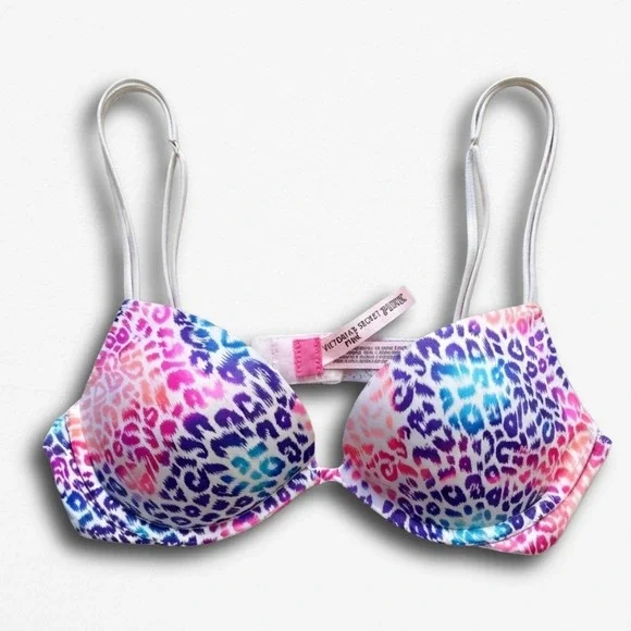 Victoria's Secret PINK Heartbreaker Push-Up Bra 36B Multi Color Leopard Print