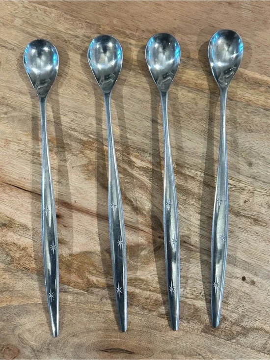 Vintage Starburst Ice Tea/Bar  Spoon Lot Of 4 Stainless Steel Japan 8