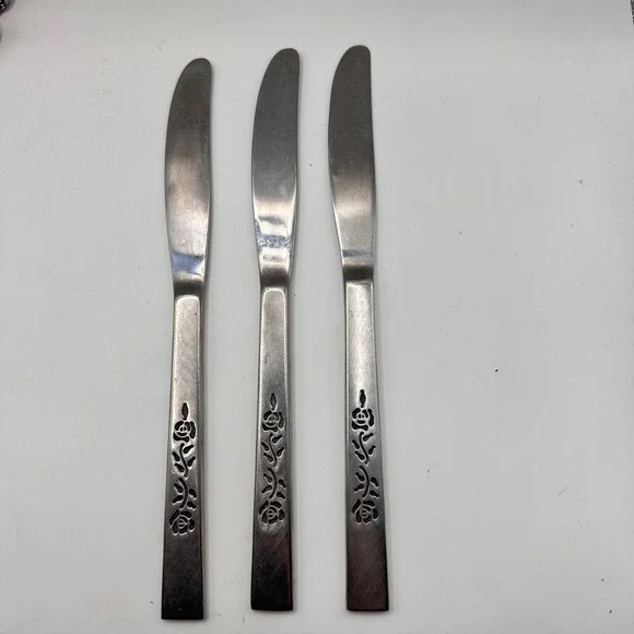 Oxford Hall OXH3 Stainless Dinner Knives Rose Japan vintage Flatware Set of 3