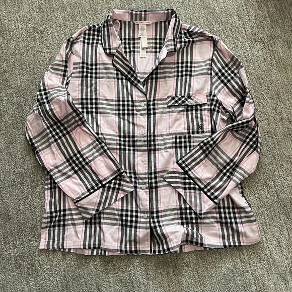 Victoria’s Secret Women’s Plaid Flannel Sleep Shirt Pajama Top – Size Large Tall