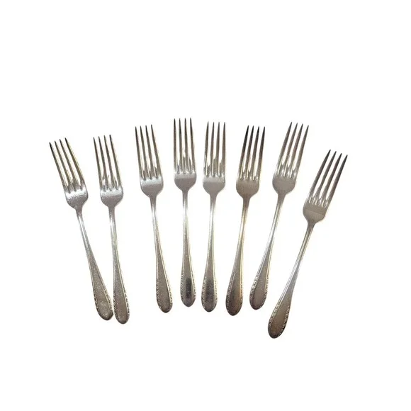 8 Holmes & Edwards May Queen Silverplate Salad Forks 1951 IS‎ Vintage Flatware
