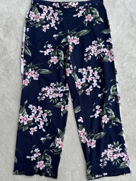 Victorias Secret Navy Pink Floral Lounge Pants With Contrasting White Side Band