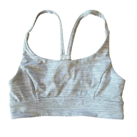 Lululemon Train Times Bra Grey White Striped Strappy Yoga Sports Bra Size 6